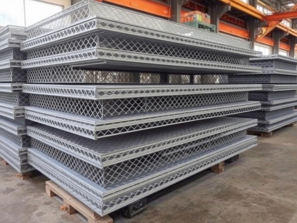 Stacked sheets of galvanized expanded metal mesh