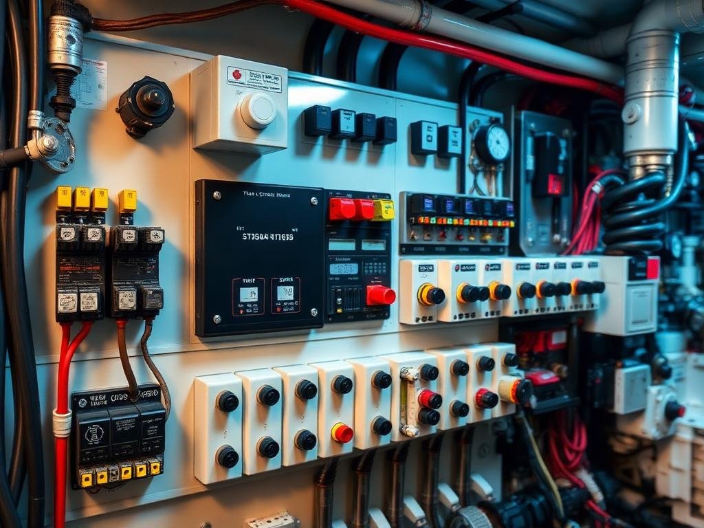 Marine electrical switchboard, connectors and instrumentation